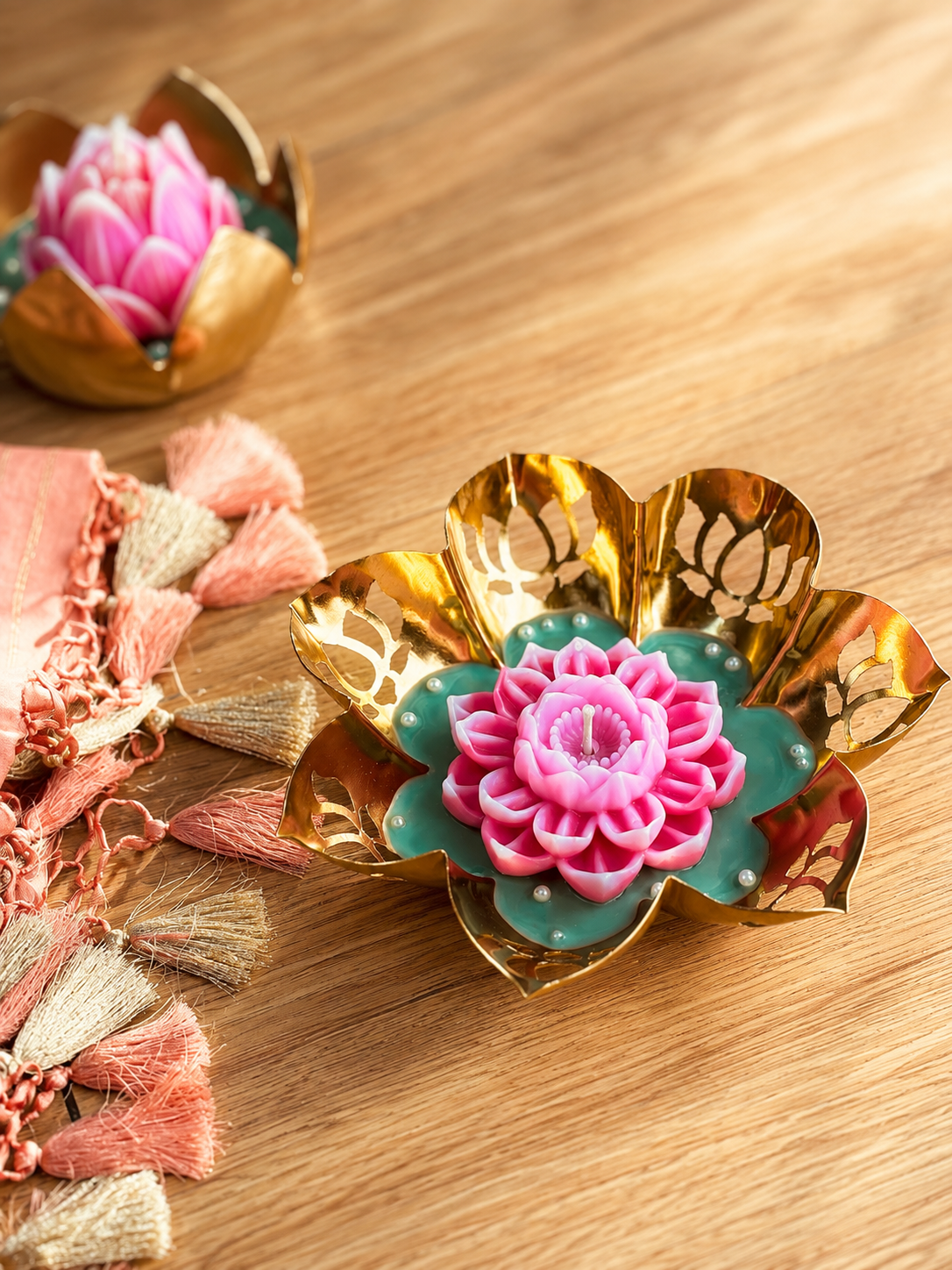 Lotus in a Golden Urli | Sculpted Lotus Candle