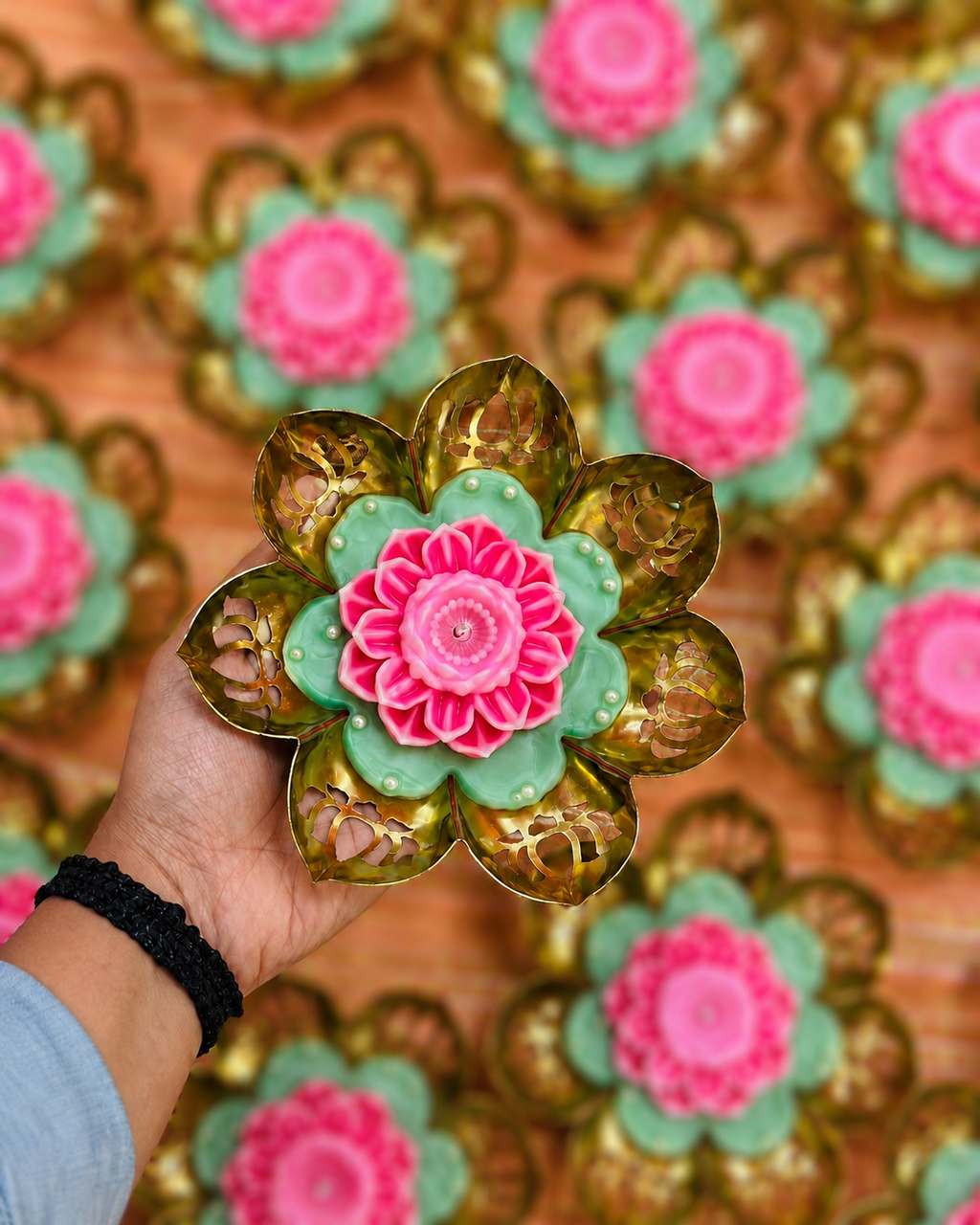 Lotus in a Golden Urli | Sculpted Lotus Candle