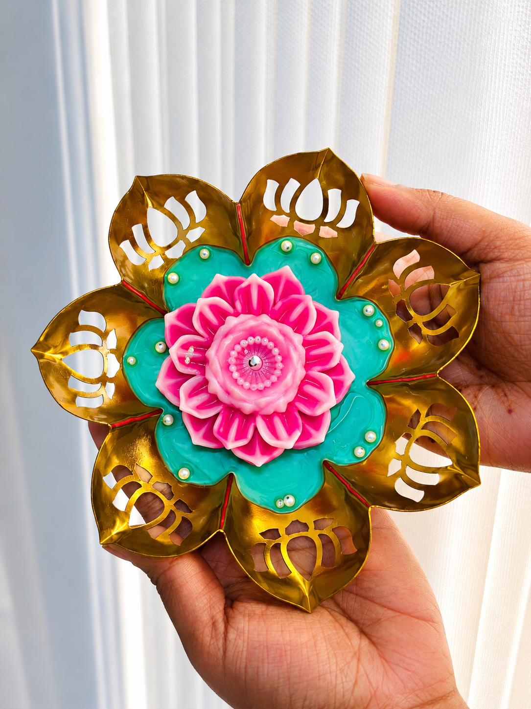 Lotus in a Golden Urli | Sculpted Lotus Candle